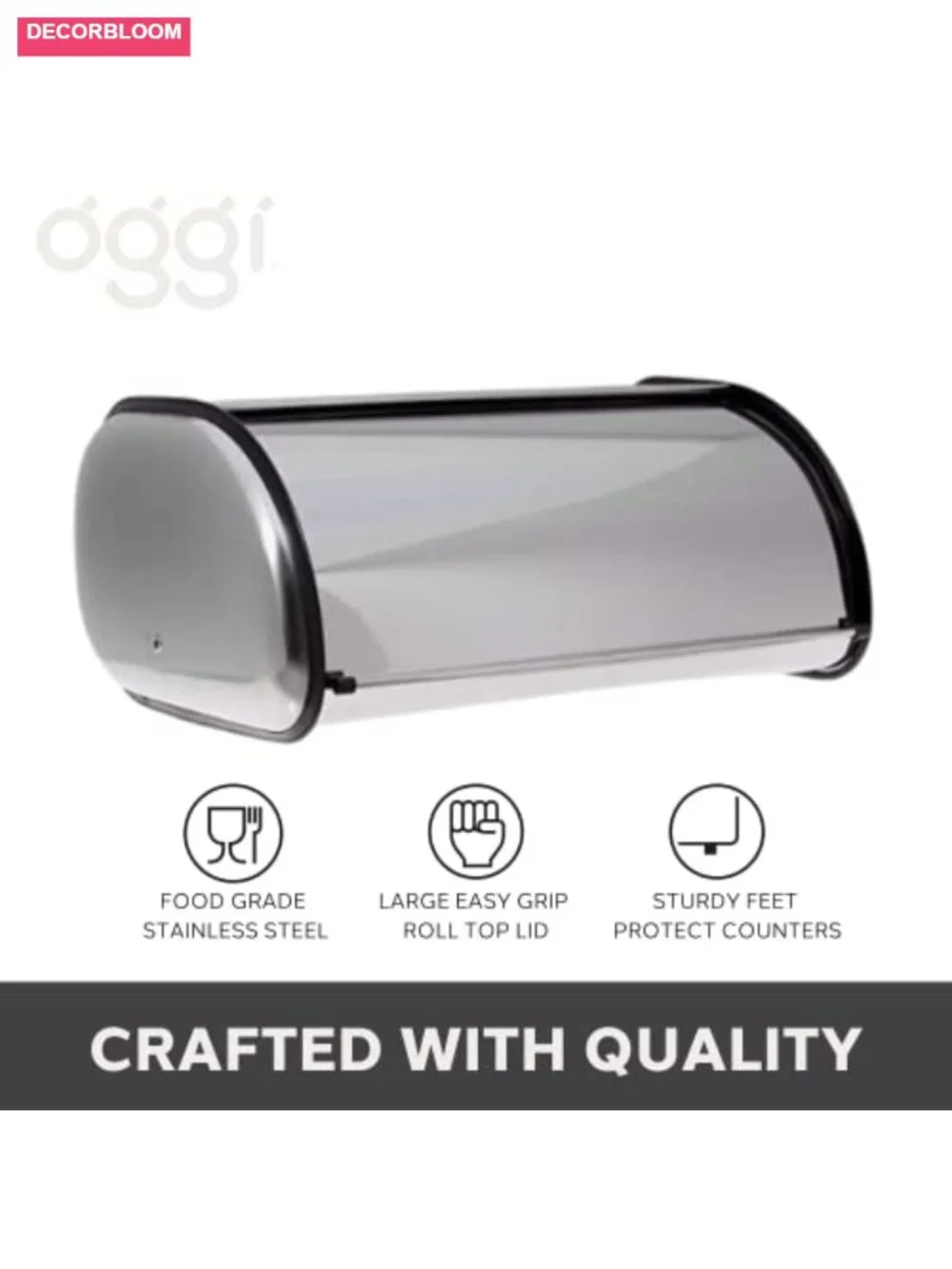 Stainless Steel Roll Top Bread Box Extra Large Airtight Kitchen Counter